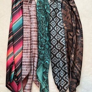 Set of 5 Western Wild Rags Scarves - Pink, Teal, Black, Brown